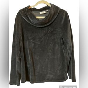 Velour/Velvet Cowl Neck Tunic Top - Long Sleeve - Denim & Co. - Black - M